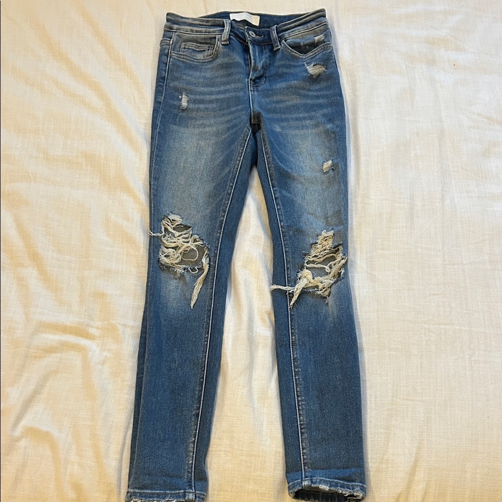 Trendy Distressed Blue Skinny Jeans